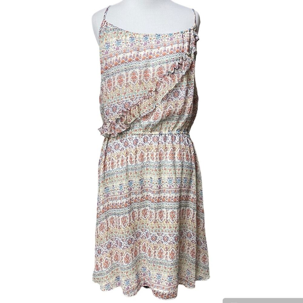 Stetson Floral Sun Dress XL New With Tag Short White Pink Ruffle Spaghetti Strap